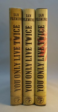 Jonathan Cape | You Only Live Twice 1st edition. Common faults.  Darkening of spine over time (left), fading of red colours due to sunlight (middle), fine example to right